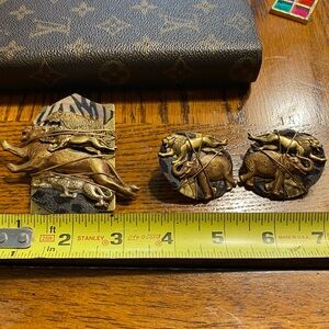 Vintage Mixed Metal Safari set brooch earrings statement pieces